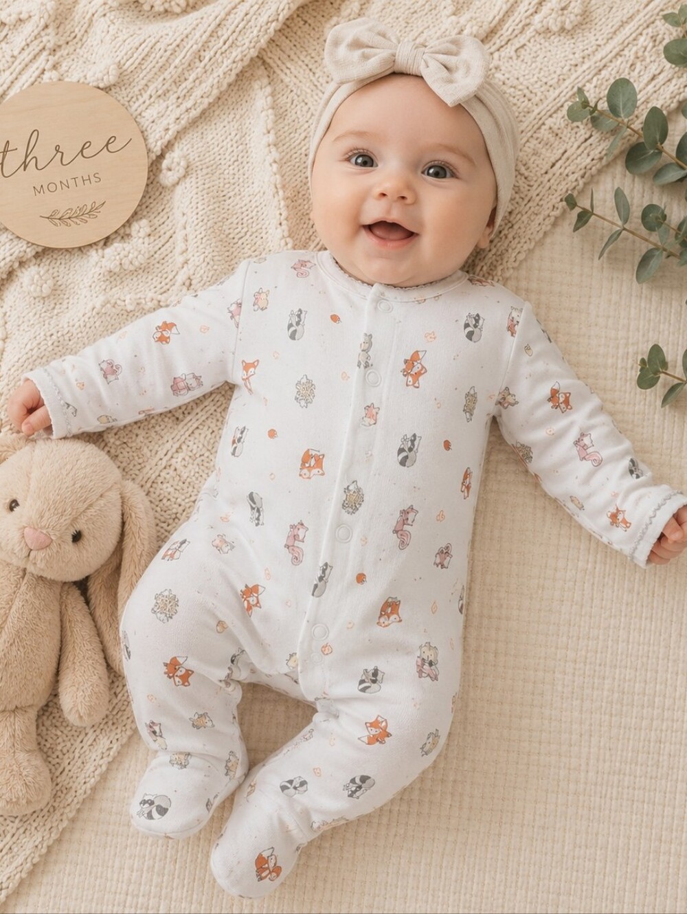 Kissy Kissy Woodland Animal Footed Sleeper 3–6M Pima Cotton Peru